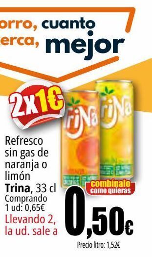 Unide Market Refresco sin gas de naranja o limón trina oferta