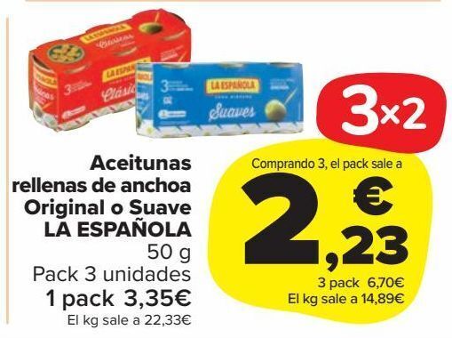 Carrefour Market Aceitunas rellenas de anchoa original o suave la española oferta