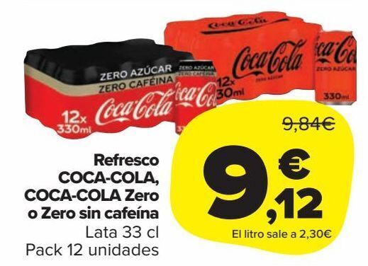 Carrefour Market Refrescos coca-cola, coca-cola zero o zero sin cafeína oferta