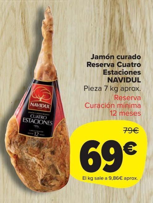 Carrefour Market Jamón curado reserva cuatro estaciones navidul oferta