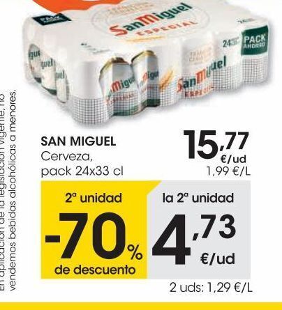 Eroski San miguel cerveza pack 24x33 cl oferta