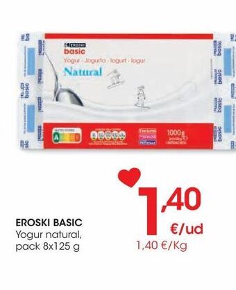 Eroski Eroski basic yogur natural pack 8x125 g oferta