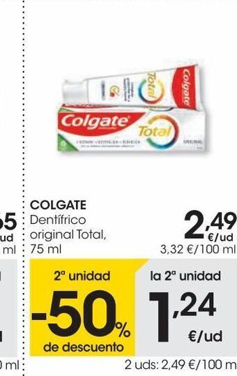 Eroski Colgate dentífrico original total 75 ml oferta