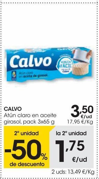 Eroski Calvo atún claro en aceite girasol pack 3x65 g oferta