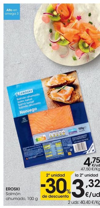 Eroski Eroski salmón ahumado 100 g oferta