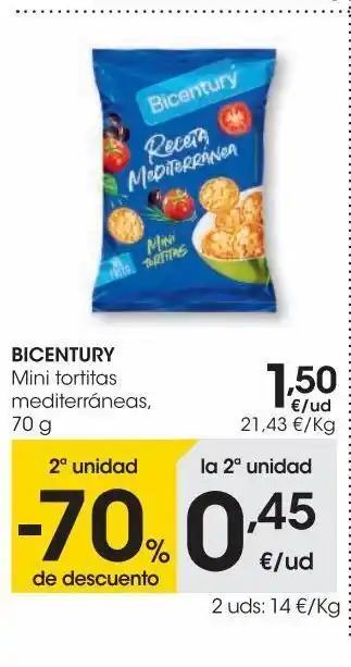 Eroski Bicentury mini tortitas mediterráneas 70 g oferta