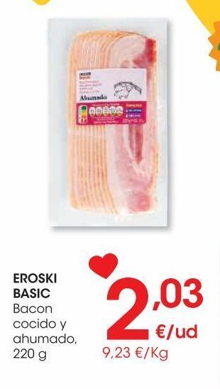 Eroski Eroski basic bacon cocido y ahumado 220 g oferta