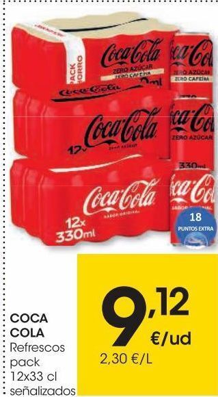Eroski Coca cola refresco cola pack 12x33 cl oferta