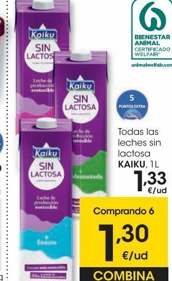 Eroski Kaiku leche sin lactosa desnatada brik 1 l oferta