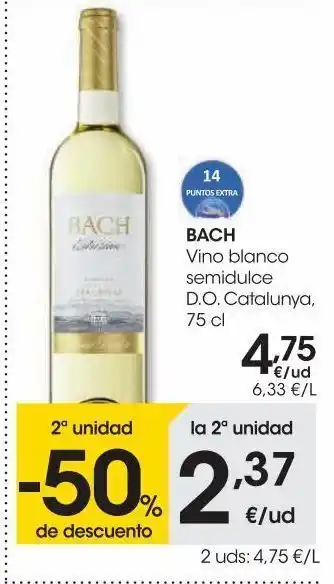 Eroski Bach vino blanco semidulce d.o. catalunya 75 cl oferta