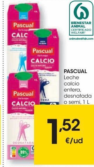 Eroski Pascual leche semidesnatada calcio 1 l oferta