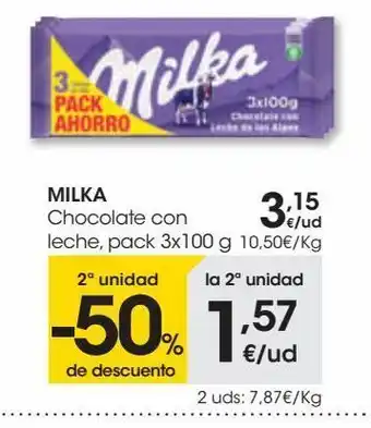 Eroski Milka chocolate con leche pack 3x100 g oferta