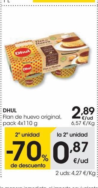 Eroski Dhul flan de huevo original pack 4x110 g oferta