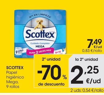 Eroski Scottex papel higiénico mega 9 rollos oferta