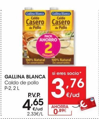 Eroski Gallina blanca caldo de pollo p-2 2 l oferta