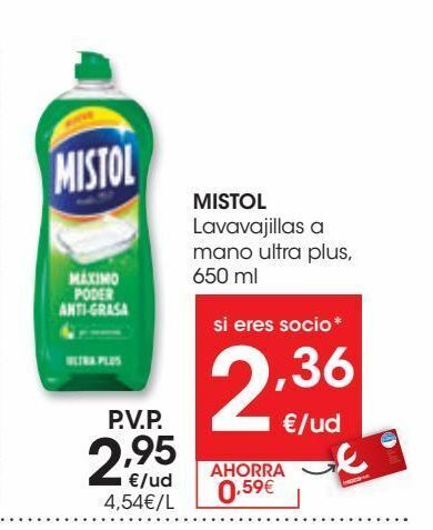 Eroski Mistol lavavajillas a mano ultra plus 650 ml oferta