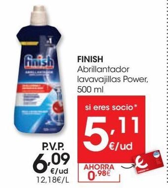Eroski Finish abrillantador lavavajillas power 500 ml oferta