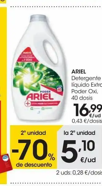 Eroski Ariel detergente liquido extra poder oxi 40do oferta