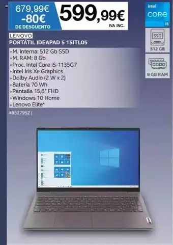 Costco Lenovo Portátil Ideapad 5 15itl05 oferta