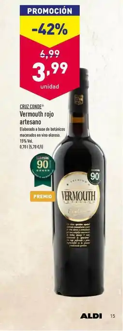 ALDI Cruz Conde Vermouth Rojo Artesano 0,70L oferta