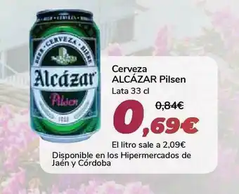 Carrefour Cerveza Alcázar Pilsen lata 33cl oferta