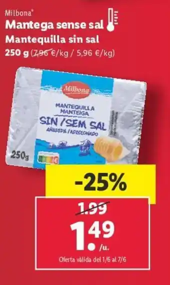 Lidl Mantega sense sal Mantequilla sin sal oferta