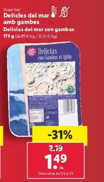 Lidl Delicias del mar con gambas 175 g (12,51€/kg / 8,51 € /kg) oferta