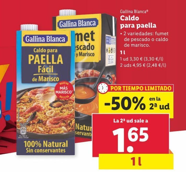 Lidl Caldo de paella gallina blanca oferta