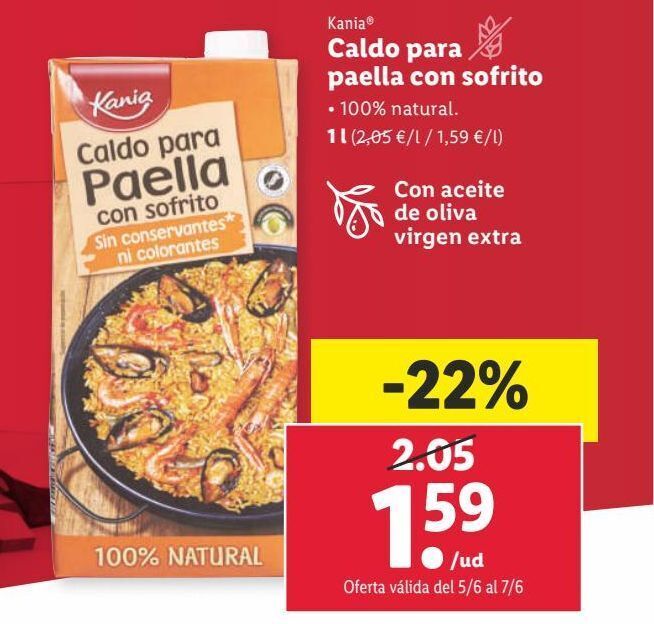 Lidl Caldo de paella kania oferta