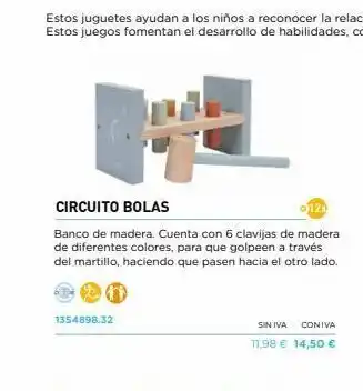 Abacus Circuito bolas 0121 banco de madera. cuenta con 6 clavijas de madera de diferentes colores, para que golpeen a través del m oferta