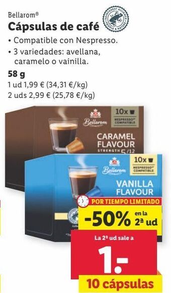 Lidl Cápsulas de café bellarom oferta