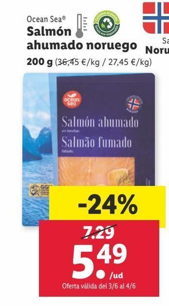 Lidl Salmón ahumado ocean sea oferta
