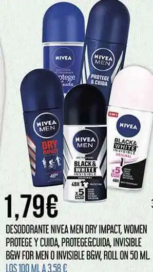 Claudio Desodorante Nivea Men Dry Impact Women Protege Y Cuida Protege&cuida Invisible B&w For Men O Invisible B&w Roll On oferta