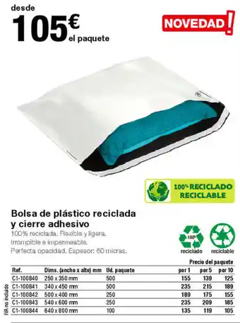 Staples Kalamazoo Bolsa de plástico reciclada y cierre adhesivo oferta