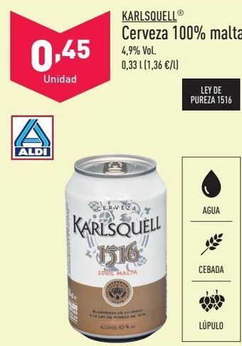 ALDI Cerveza karlsquell oferta