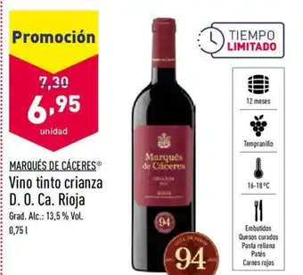 ALDI Marquès De Cáceres Vino Tinto crianza D.O.Ca.Rioja 0,75L oferta