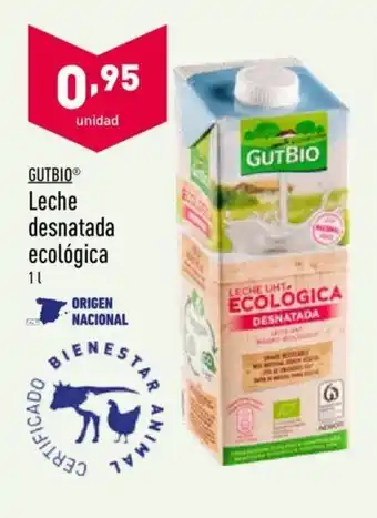 ALDI Gutbio Leche desnatada ecológica 1L oferta
