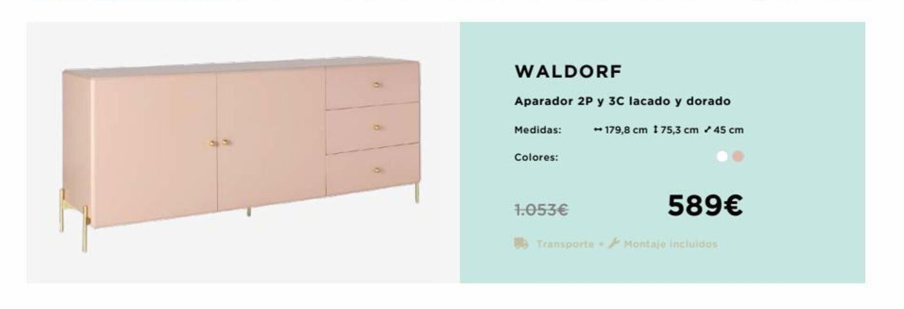 Camino a casa WALDORF Aparador 2P y 3C lacado y dorado oferta