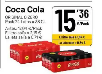 AhorraMas Coca Cola Original O Zero pack 24 latas x 33cl oferta