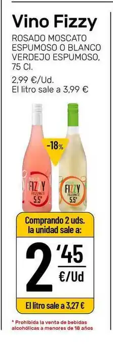AhorraMas Vino Fizzy Rosado Moscato Espumoso O Blanco Verdejo Espumoso 75cl oferta