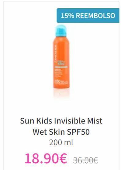 NutriTienda 15% reembolso  sun kids invisible mist wet skin spf50  200 ml  18.90€ 36.00€ oferta