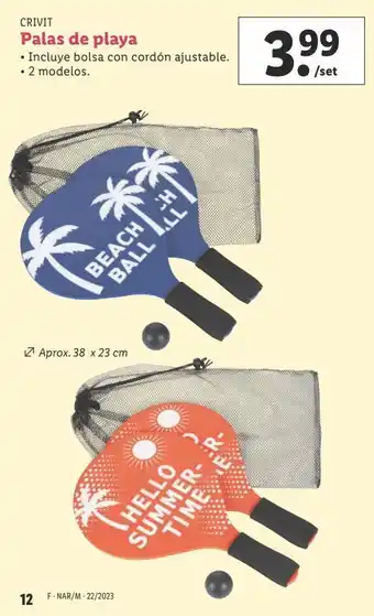 Lidl Palas de playa crivit oferta