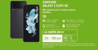 Yoigo Galaxy z flip4 12 mp + 12 mp af y flash/10 mp samsung galaxy z flip4 5g pantalla táctil fhd+ de 6,7 y 1,9 la sinfín gb m oferta