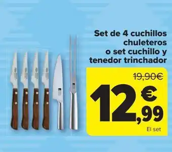 Carrefour Set de 4 cuchillos chuleteros o set cuchillo y renedor trinchador oferta