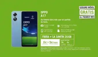 Yoigo Oppo oppo a17 oppo a17 su batería dura más que un partido de tenis. 50 mp +0,3 mp /5 mp pantalla táctil hd+ de 6.56 f oferta