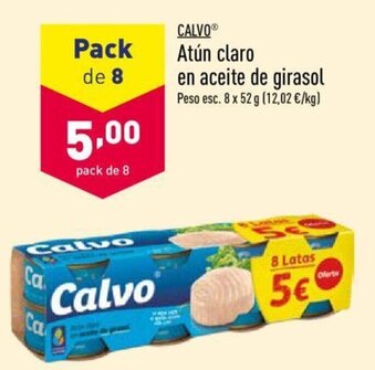 ALDI Calvo Atún claro en aceite de girasol 8 x 52g oferta