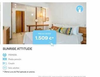 Tui Travel PLC Sunrise attitude primera 101 media pensión couple (18) solo adultos oferta luna de miel aplicada en precios precio desd oferta