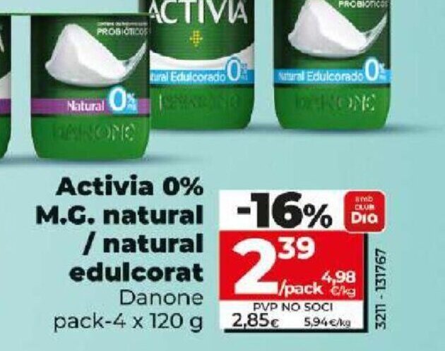 Dia Activia 0% M.G. natural -16% oferta