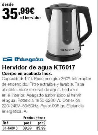 Staples Kalamazoo Hervidor de agua KT6017 oferta