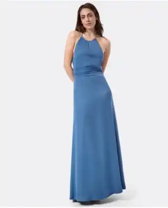 CUPLÉ Vestido fiesta escote halter saten azul petroleo oferta